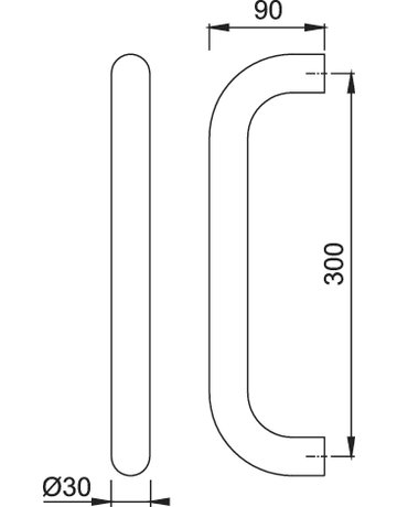 Bild HOPPE Stoßgriff 5010, BA 300mm, L 330mm, Durchmesser 30mm, verdeckt verschraubt, naturfarben eloxiert-1