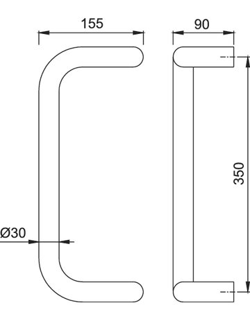 Bild HOPPE Stoßgriff 5110, BA 350mm, Breite 155mm, L 380mm, Durchmesser 30mm, verdeckt verschraubt, naturfarben eloxiert-1