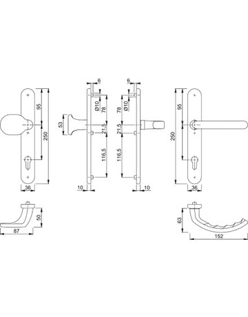 Bild HOPPE Wechselgarnitur Luxembourg 86G/3357N/1500, Langschild, oval, Profilzylinder gelocht, Entfernung 92mm, Vierkant 8mm, Türstärke 67 - 72mm, Befestigungstechnik mit Stütznocken, grau, stahlfarbig, eloxiert-1