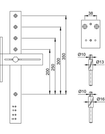 Bild Haustür- Bohrlehre, für Stoßgriffe, Set 1, nicht verstellbar, Metall, silber - HOPPE-1