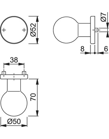 Bild HOPPE Halbgarnitur E50/42KV, ohne Schlüsselrosette, Vierkant 8mm, DIN Links-Rechts, TS 37 - 42mm, Befestigungstechnik mit Stütznocken, grau, edelstahl matt-1