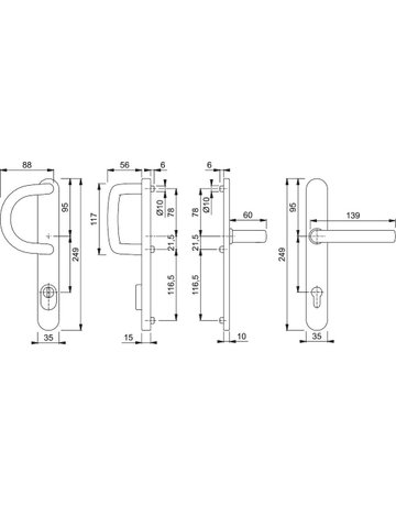 Bild HOPPE Sicherheits-Wechselgarnitur Liverpool E538G/3359ZA/3357N/1313G, Langschild oval, 15mm, ES 1, mit Zylinderabdeckung, Profilzylinder gelocht, Entfernung 92mm, Vierkant 8mm, Türstärke 67-72mm, edelstahl matt-1