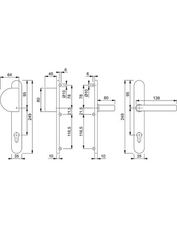 Bild HOPPE Wechselgarnitur Liverpool E554/3357N/1313G, Langschild, oval, Profilzylinder gelocht, Entfernung 92mm, Vierkant 8mm, Türstärke 67 - 72mm, Befestigungstechnik mit Stütznocken, grau, edelstahl matt-1