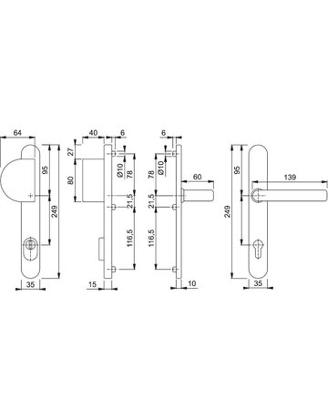 Bild HOPPE Sicherheits-Wechselgarnitur Liverpool E554/3359ZA/3357N/1313G, Langschild oval, 15mm, ES 1, mit Zylinderabdeckung, Profilzylinder gelocht, Entfernung 92mm, Vierkant 8mm, Türstärke 67-72mm, edelstahl matt-1