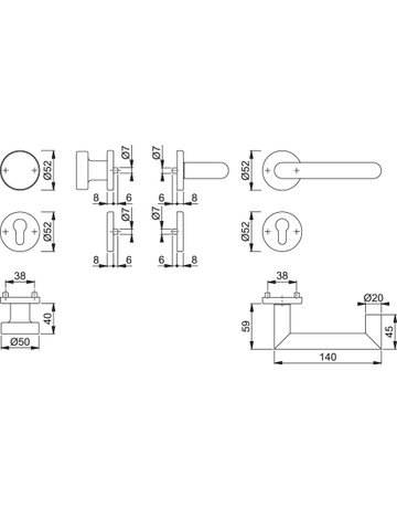 Bild HOPPE Wechselgarnitur Rotterdam E58/42KV/42KVS/1401Z, Rosette, Profilzylinder gelocht, Vierkant 8mm, DIN Links-Rechts, TS 37 - 42mm, Befestigungstechnik mit Stütznocken, grau, edelstahl matt-1