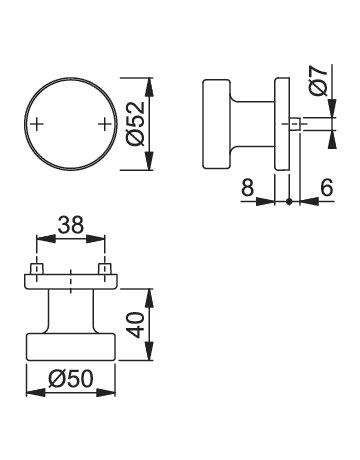 Bild HOPPE Halbgarnitur E58/42KV, ohne Schlüsselrosette, Vierkant 8mm, DIN Links-Rechts, TS 37 - 42mm, Befestigungstechnik mit Stütznocken, grau, edelstahl matt-1