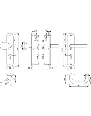 Bild HOPPE Sicherheits-Wechselgarnitur Baden E86G/3331A/3440/1388Z, Langschild oval, 12mm, ES 0, ohne Zylinderabdeckung, Profilzylinder gelocht, Entfernung 72mm, Vierkant 8mm, Türstärke 37-42mm, edelstahl matt-1