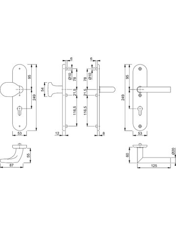 Bild HOPPE Sicherheits-Wechselgarnitur Utrecht E86G/3331A/3440/1444Z, Langschild oval, 12mm, ES 0, ohne Zylinderabdeckung, Profilzylinder gelocht, Entfernung 72mm, Vierkant 8mm, Türstärke 42-47mm, edelstahl matt-1