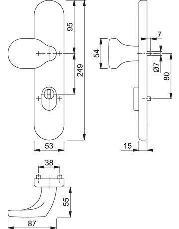 Bild HOPPE Sicherheits-Halbgarnitur E86G/3332ZA, Langschild oval, 15mm, ES 1, mit Zylinderabdeckung, Profilzylinder gelocht, Entfernung 72mm, Vierkant 8mm, Türstärke 37-42mm, edelstahl matt-1
