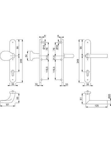 Bild HOPPE Wechselgarnitur Amsterdam E86G/3357N/1400F, Langschild, oval, Profilzylinder gelocht, Entfernung 92mm, Vierkant 8mm, Türstärke 67 - 72mm, Befestigungstechnik mit Stütznocken, grau, edelstahl matt-1