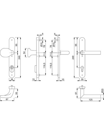 Bild HOPPE Sicherheits-Wechselgarnitur Amsterdam E86G/3359ZA/3357N/1400F, Langschild oval, 15mm, ES 1, mit Zylinderabdeckung, Profilzylinder gelocht, Entfernung 92mm, Vierkant 8mm, Türstärke 67-72mm, edelstahl matt-1