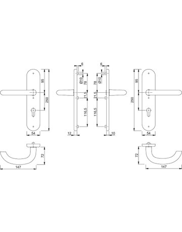 Bild HOPPE Sicherheits-Drückergarnitur Marseille FS-1138F/3331/3310, Langschild oval, 12mm, ES 1, ohne Zylinderabdeckung, Profilzylinder gelocht, Entfernung 72mm, Vierkant 9mm, Türstärke 42-47mm, naturfarben eloxiert-1