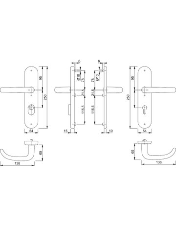 Bild HOPPE Sicherheits-Drückergarnitur San Francisco FS-1301F/3332ZA/3310, Langschild oval, 15mm, ES 1, mit Zylinderabdeckung, Profilzylinder gelocht, Entfernung 72mm, Vierkant 9mm, Türstärke 42-47mm, naturfarben eloxiert-1