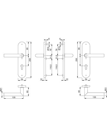 Bild HOPPE Sicherheits-Drückergarnitur Amsterdam FS-1400F/3331/3310, Langschild oval, 12mm, ES 1, ohne Zylinderabdeckung, Profilzylinder gelocht, Entfernung 72mm, Vierkant 9mm, Türstärke 42-47mm, naturfarben eloxiert-1