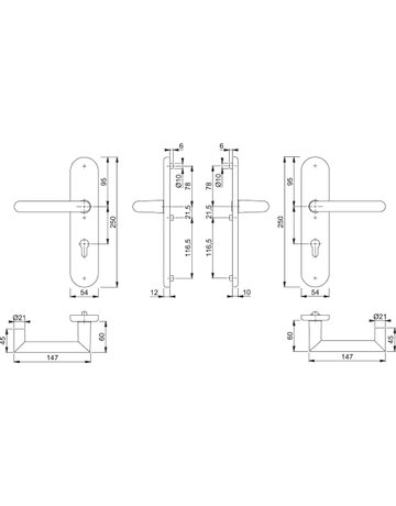Bild HOPPE Sicherheits-Drückergarnitur Rotterdam FS-1401F/3331/3310, Langschild oval, 12mm, ES 1, ohne Zylinderabdeckung, Profilzylinder gelocht, Entfernung 72mm, Vierkant 9mm, Türstärke 42-47mm, naturfarben eloxiert-1