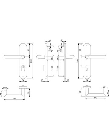 Bild HOPPE Sicherheits-Drückergarnitur Rotterdam FS-1401F/3332ZA/3310, Langschild oval, 15mm, ES 1, mit Zylinderabdeckung, Profilzylinder gelocht, Entfernung 72mm, Vierkant 9mm, Türstärke 42-47mm, naturfarben eloxiert-1
