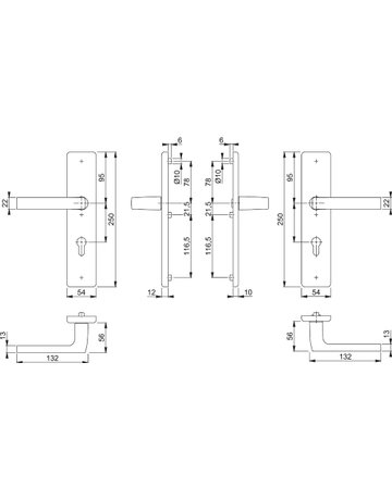 Bild HOPPE Sicherheits-Drückergarnitur Dallas FS-1643F/2221/2210, Langschild eckig, 12mm, ES 1, ohne Zylinderabdeckung, Profilzylinder gelocht, Entfernung 72mm, Vierkant 9mm, Türstärke 42-47mm, naturfarben eloxiert-1