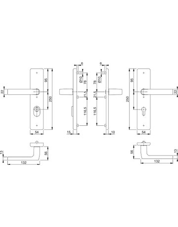 Bild HOPPE Sicherheits-Drückergarnitur Dallas FS-1643F/2222ZA/2210, Langschild eckig, 15mm, ES 1, mit Zylinderabdeckung, Profilzylinder gelocht, Entfernung 72mm, Vierkant 9mm, Türstärke 42-47mm, naturfarben eloxiert-1