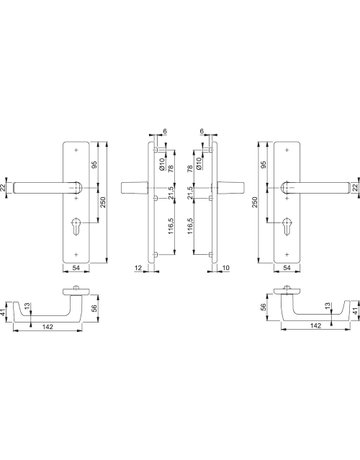 Bild HOPPE Sicherheits-Drückergarnitur Detroit FS-1644F/2221/2210, Langschild eckig, 12mm, ES 1, ohne Zylinderabdeckung, Profilzylinder gelocht, Entfernung 72mm, Vierkant 9mm, Türstärke 42-47mm, naturfarben eloxiert-1