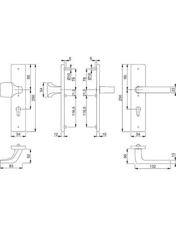 Bild HOPPE Sicherheits-Wechselgarnitur Dallas FS-61G/2221/2210/1643F, Langschild eckig, 12mm, ES 1, ohne Zylinderabdeckung, Profilzylinder gelocht, Entfernung 72mm, Vierkant 9mm, Türstärke 42-47mm, naturfarben eloxiert-1