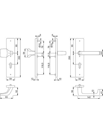 Bild HOPPE Sicherheits-Wechselgarnitur Detroit FS-61G/2221/2210/1644F, Langschild eckig, 12mm, ES 1, ohne Zylinderabdeckung, Profilzylinder gelocht, Entfernung 72mm, Vierkant 9mm, Türstärke 42-47mm, naturfarben eloxiert-1