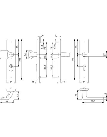 Bild HOPPE Sicherheits-Wechselgarnitur Dallas FS-61G/2222ZA/2210/1643F, Langschild eckig, 15mm, ES 1, mit Zylinderabdeckung, Profilzylinder gelocht, Entfernung 72mm, Vierkant 9mm, Türstärke 42-47mm, naturfarben eloxiert-1