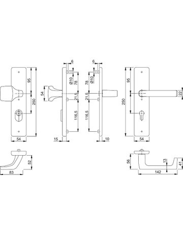 Bild HOPPE Sicherheits-Wechselgarnitur Detroit FS-61G/2222ZA/2210/1644F, Langschild eckig, 15mm, ES 1, mit Zylinderabdeckung, Profilzylinder gelocht, Entfernung 72mm, Vierkant 9mm, Türstärke 42-47mm, naturfarben eloxiert-1