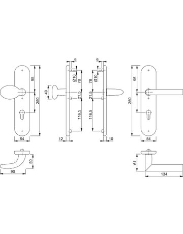 Bild HOPPE Sicherheits-Wechselgarnitur Stockholm FS-76G/3331/3310/1140F, Langschild oval, 12mm, ES 1, ohne Zylinderabdeckung, Profilzylinder gelocht, Entfernung 72mm, Vierkant 9mm, Türstärke 42-47mm, naturfarben eloxiert-1