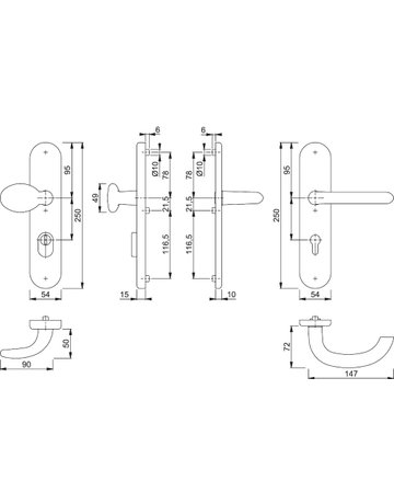 Bild HOPPE Sicherheits-Wechselgarnitur Marseille FS-76G/3332ZA/3310/1138F, Langschild oval, 15mm, ES 1, mit Zylinderabdeckung, Profilzylinder gelocht, Entfernung 72mm, Vierkant 9mm, Türstärke 42-47mm, naturfarben eloxiert-1