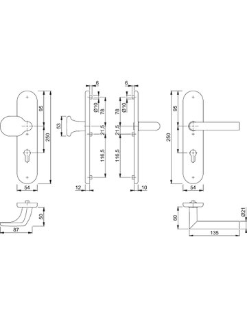 Bild HOPPE Sicherheits-Wechselgarnitur Amsterdam FS-86G/3331/3310/1400F, Langschild oval, 12mm, ES 1, ohne Zylinderabdeckung, Profilzylinder gelocht, Entfernung 72mm, Vierkant 9mm, Türstärke 42-47mm, naturfarben eloxiert-1