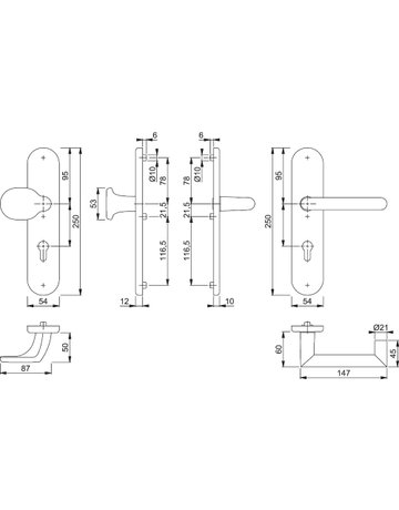 Bild HOPPE Sicherheits-Wechselgarnitur Rotterdam FS-86G/3331/3310/1401F, Langschild oval, 12mm, ES 1, ohne Zylinderabdeckung, Profilzylinder gelocht, Entfernung 72mm, Vierkant 9mm, Türstärke 42-47mm, naturfarben eloxiert-1
