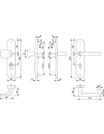 Bild HOPPE Sicherheits-Wechselgarnitur Rotterdam FS-86G/3332ZA/3310/1401F, Langschild oval, 15mm, ES 1, mit Zylinderabdeckung, Profilzylinder gelocht, Entfernung 72mm, Vierkant 9mm, Türstärke 42-47mm, naturfarben eloxiert-1