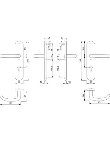 Bild HOPPE Sicherheits-Drückergarnitur San Francisco FS-E1301F/3331/3310, Langschild oval, 12mm, ES 1, ohne Zylinderabdeckung, Profilzylinder gelocht, Entfernung 72mm, Vierkant 9mm, Türstärke 42-47mm, edelstahl matt-1