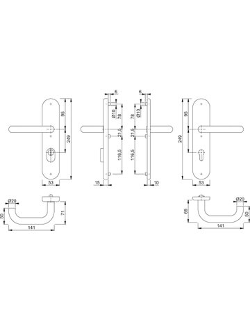 Bild HOPPE Sicherheits-Drückergarnitur Paris FS-E138F/3332ZA/3310, Langschild oval, 15mm, ES 1, mit Zylinderabdeckung, Profilzylinder gelocht, Entfernung 72mm, Vierkant 9mm, Türstärke 42-47mm, edelstahl matt-1