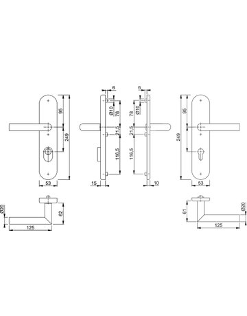 Bild HOPPE Sicherheits-Drückergarnitur Amsterdam FS-E1400F/3332ZA/3310, Langschild oval, 15mm, ES 1, mit Zylinderabdeckung, Profilzylinder gelocht, Entfernung 72mm, Vierkant 9mm, Türstärke 42-47mm, edelstahl matt-1