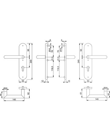 Bild HOPPE Sicherheits-Drückergarnitur Rotterdam FS-E1401F/3331/3310, Langschild oval, 12mm, ES 1, ohne Zylinderabdeckung, Profilzylinder gelocht, Entfernung 72mm, Vierkant 9mm, Türstärke 42-47mm, edelstahl matt-1