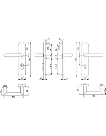 Bild HOPPE Sicherheits-Drückergarnitur Rotterdam FS-E1401F/3332ZA/3310, Langschild oval, 15mm, ES 1, mit Zylinderabdeckung, Profilzylinder gelocht, Entfernung 72mm, Vierkant 9mm, Türstärke 42-47mm, edelstahl matt-1