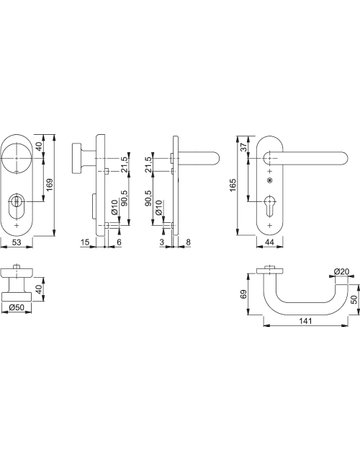 Bild HOPPE Sicherheits-Wechselgarnitur Paris FS-E58/3332KZA/353K-1/138F, Kurzschild oval, 15mm, ES 1, mit Zylinderabdeckung, Profilzylinder gelocht, Entfernung 72mm, Vierkant 9mm, Türstärke 42-47mm, edelstahl matt-1