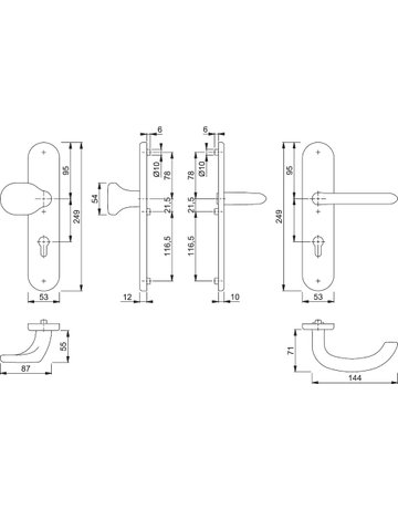 Bild HOPPE Sicherheits-Wechselgarnitur Marseille FS-E86G/3331/3310/1138F, Langschild oval, 12mm, ES 1, ohne Zylinderabdeckung, Profilzylinder gelocht, Entfernung 72mm, Vierkant 9mm, Türstärke 42-47mm, edelstahl matt-1