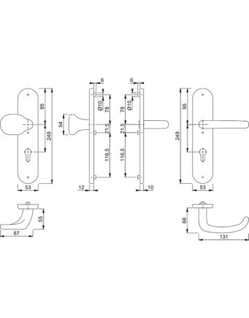 Bild HOPPE Sicherheits-Wechselgarnitur San Francisco FS-E86G/3331/3310/1301F, Langschild oval, 12mm, ES 1, ohne Zylinderabdeckung, Profilzylinder gelocht, Entfernung 72mm, Vierkant 9mm, Türstärke 42-47mm, edelstahl matt-1