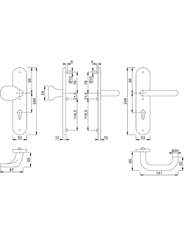 Bild HOPPE Sicherheits-Wechselgarnitur Paris FS-E86G/3331/3310/138F, Langschild oval, 12mm, ES 1, ohne Zylinderabdeckung, Profilzylinder gelocht, Entfernung 72mm, Vierkant 9mm, Türstärke 42-47mm, edelstahl matt-1