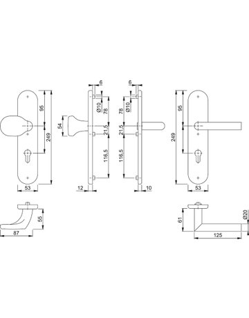 Bild HOPPE Sicherheits-Wechselgarnitur Amsterdam FS-E86G/3331/3310/1400F, Langschild oval, 12mm, ES 1, ohne Zylinderabdeckung, Profilzylinder gelocht, Entfernung 72mm, Vierkant 9mm, Türstärke 42-47mm, edelstahl matt-1