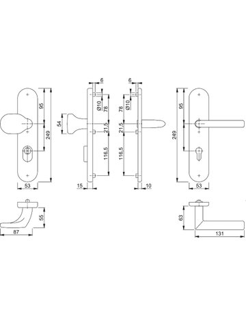 Bild HOPPE Sicherheits-Wechselgarnitur Stockholm FS-E86G/3332ZA/3310/1140F, Langschild oval, 15mm, ES 1, mit Zylinderabdeckung, Profilzylinder gelocht, Entfernung 72mm, Vierkant 9mm, Türstärke 42-47mm, edelstahl matt-1
