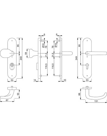 Bild HOPPE Sicherheits-Wechselgarnitur San Francisco FS-E86G/3332ZA/3310/1301F, Langschild oval, 15mm, ES 1, mit Zylinderabdeckung, Profilzylinder gelocht, Entfernung 72mm, Vierkant 9mm, Türstärke 42-47mm, edelstahl matt-1