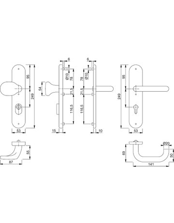 Bild HOPPE Sicherheits-Wechselgarnitur Paris FS-E86G/3332ZA/3310/138F, Langschild oval, 15mm, ES 1, mit Zylinderabdeckung, Profilzylinder gelocht, Entfernung 72mm, Vierkant 9mm, Türstärke 42-47mm, edelstahl matt-1
