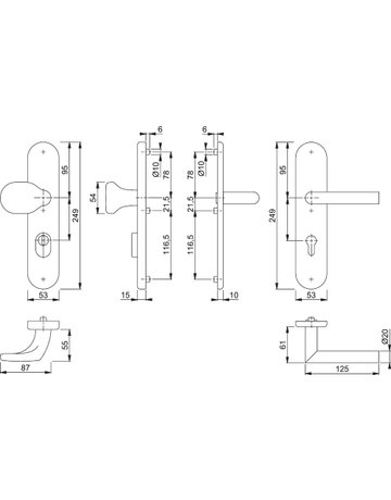 Bild HOPPE Sicherheits-Wechselgarnitur Amsterdam FS-E86G/3332ZA/3310/1400F, Langschild oval, 15mm, ES 1, mit Zylinderabdeckung, Profilzylinder gelocht, Entfernung 72mm, Vierkant 9mm, Türstärke 42-47mm, edelstahl matt-1