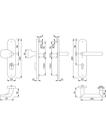 Bild HOPPE Sicherheits-Wechselgarnitur Rotterdam FS-E86G/3332ZA/3310/1401F, Langschild oval, 15mm, ES 1, mit Zylinderabdeckung, Profilzylinder gelocht, Entfernung 72mm, Vierkant 9mm, Türstärke 42-47mm, edelstahl matt-1