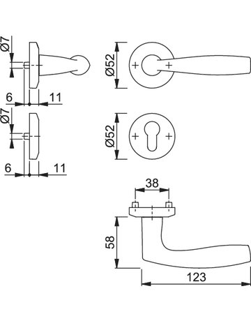 Bild HOPPE Drückergarnitur Vitória M1515/23KV/23KVS, Rosette, Profilzylinder gelocht, Vierkant 8mm, DIN Links-Rechts, TS 37 - 42mm, Befestigungstechnik mit Stütznocken, silber, verchromt-Resista-1
