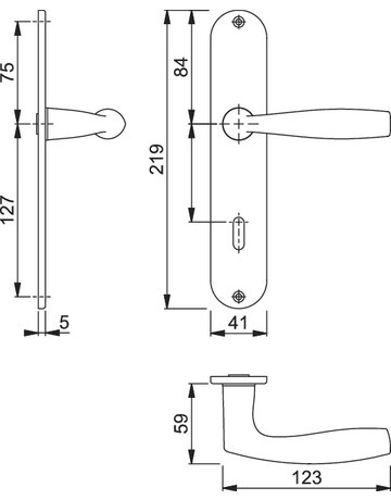Bild HOPPE Drückergarnitur Vitória M1515/302, Langschild, oval, Buntbart gelocht, Entfernung 72mm, Vierkant 8mm, Türstärke 37 - 47mm, Befestigungstechnik ohne Stütznocken, gelb, messingfarben poliert-Resista®-1