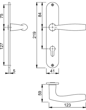 Bild HOPPE Drückergarnitur Vitória M1515/302, Langschild, oval, Profilzylinder gelocht, Entfernung 72mm, Vierkant 8mm, Türstärke 37 - 47mm, Befestigungstechnik ohne Stütznocken, gelb, messingfarben poliert-Resista®-1